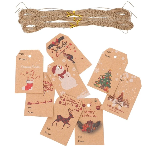 800 juegos de etiquetas de cuero navideño 5,3x3,2 cm papel Kraft