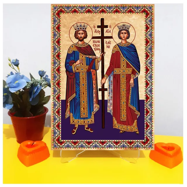 Icono de San Constantino y icono de Santa Elena, icono ortodoxo cristiano... 3