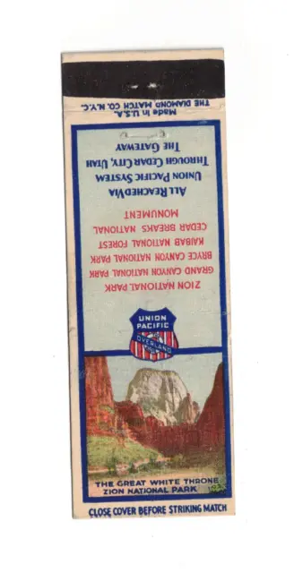 Vintage Matchbook Cover - Union Pacific Overland Railroad - Great White Throne