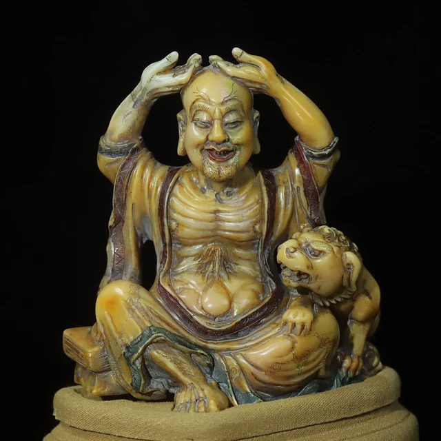 Chinese Exquisite Handmade Luohan carving Shoushan Stone Statue