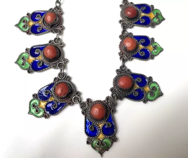 ANCIEN Collier Kabyle  Berbère Email ANTIQUE Necklace Halskette