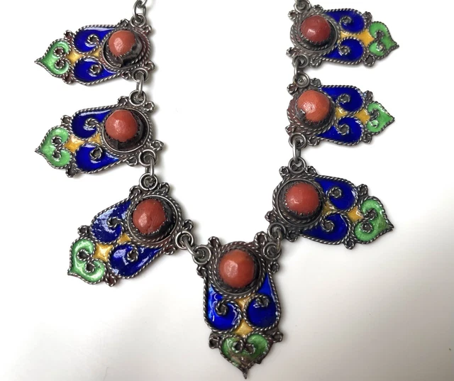 Collier Vintage Kabyle Berbère - Émaux Et Métal, Bijou Authentique D'Occasion