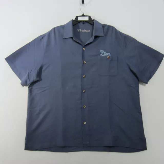 Caribbean Shirt Mens Extra Large Blue Button Up Short Sleeve Hawaiian Casual Men