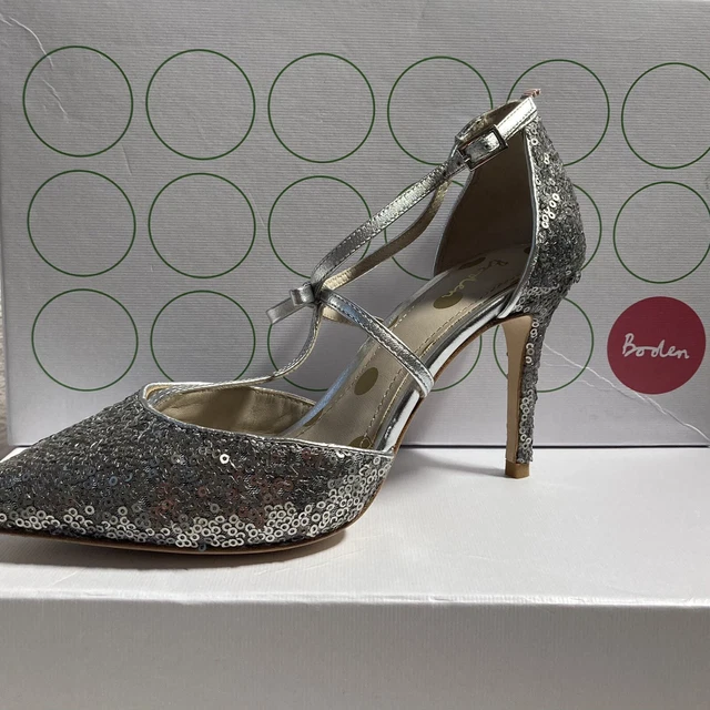 BODEN HEELS SIZE 4 Sparkle Sequin Silver Party Occasion 69.99