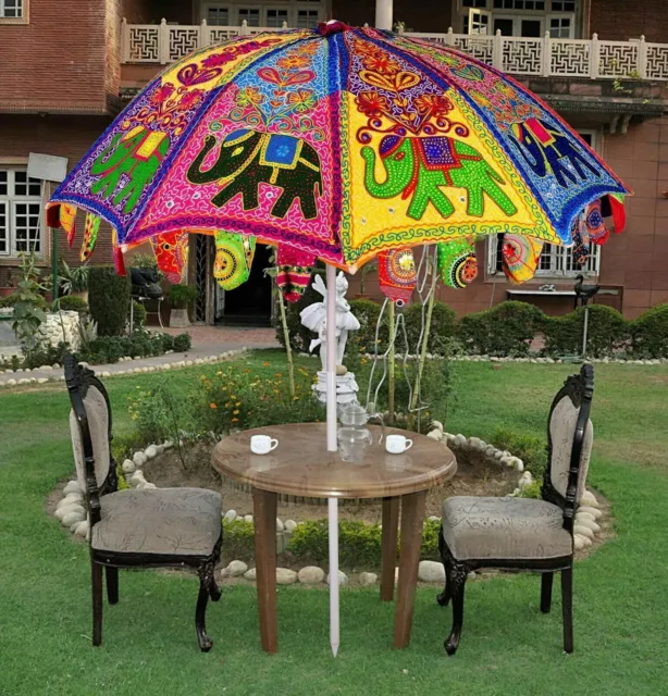 Indian Boho Sun Patio 72'' Garden Sun Parasol Beach Yard Outdoor Garden Umbrella