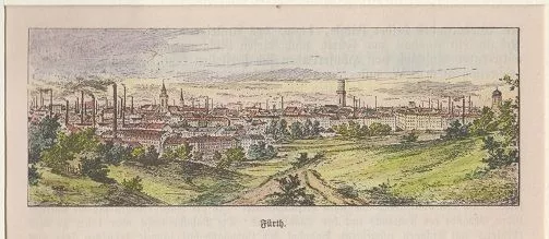 Orig. kolorierter  Holzstich - Bayern - Fürth.