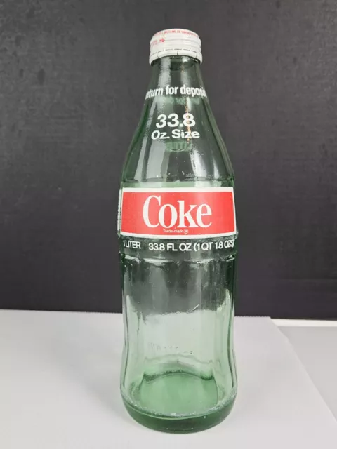 Vintage Empty 33.8 oz/1 Liter Glass Coca Cola Bottle