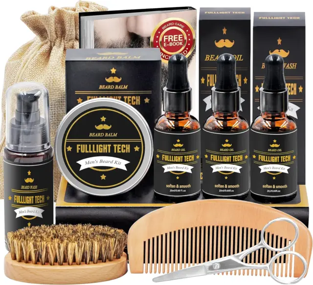 Kit Set Barba Con Libero Shampoo Barba,Spazzola/Pettine/Forbici Barba,Balsamo/Ol