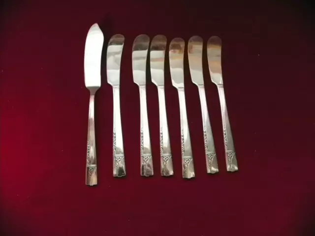 Set Of 7  Oneida  Caprice 1937  Silver Plate  Butter Spreaders 1 Master   Box 58