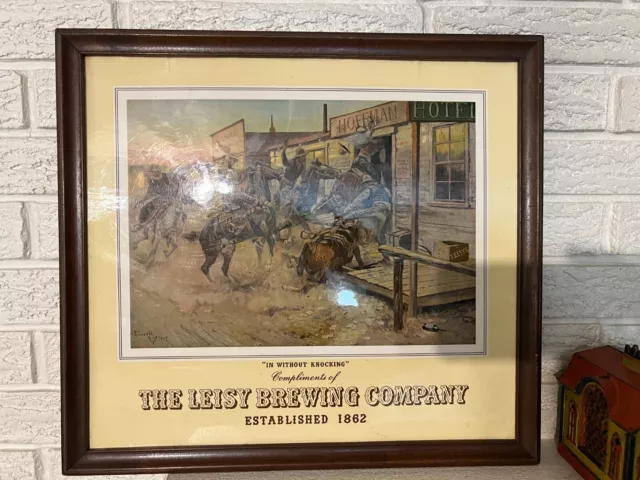 Leisy Brewing Company Advertising " In Without Knocking" Western Cowboy Poster