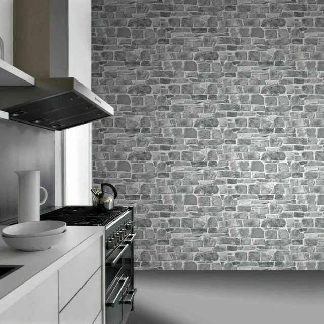 Brick Stone Wall Effect Light Grey Luxury Textured Rasch Wallpaper 265620