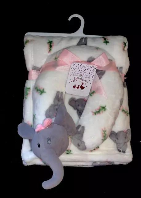 New!! Baby Girls White 2 pc Plush ELEPHANT Pillow w/ BLANKET sz 30" x 40" NWT