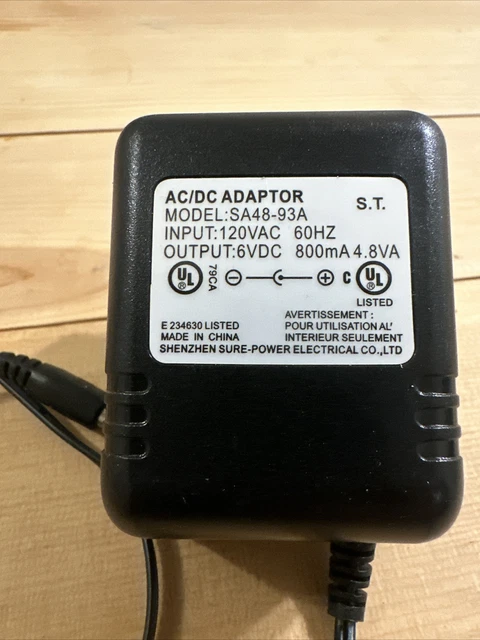 AC/DC ADAPTOR INPUT 120V AC 60Hz Output 6V DC 800mA 4.8 VA - Model SA48 ...