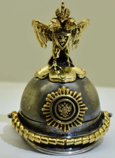 Antique Imperial Faberge Guard Helmet Locket Pill Box 14k Gold Silver-Erik Kolin