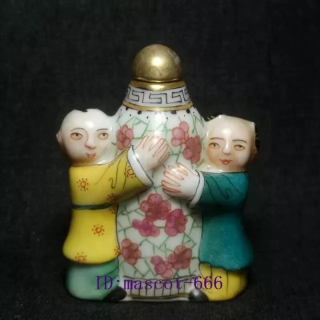 Signature Collection Chinese Porcelain Painting Boy Snuff Bottle desk decoration