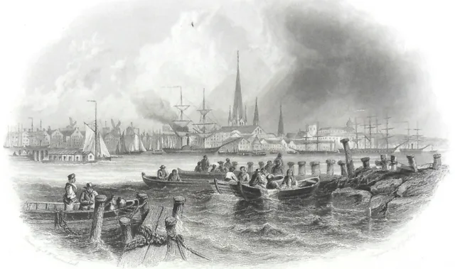 ALLEMAGNE: Vue de la ville de KIEL depuis la mer au 19eme siècle - Gravure du 19