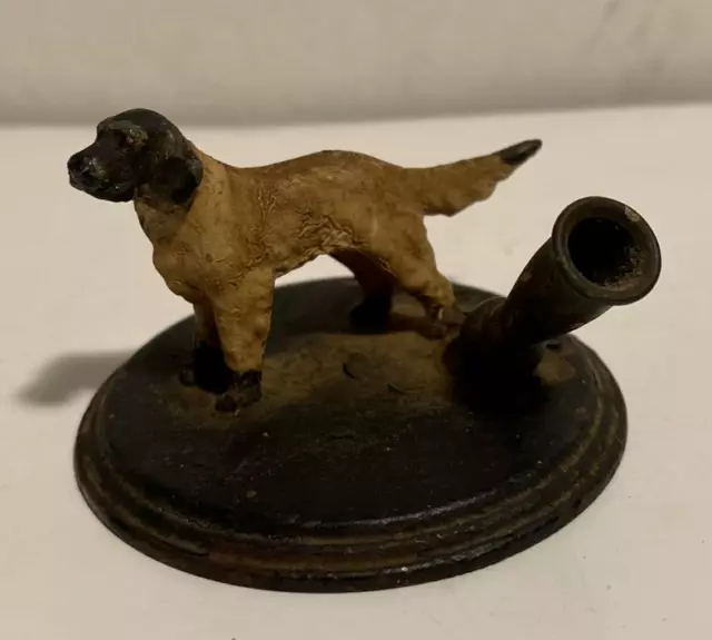 Vintage English Pointer Dog Pen Holder Painted Brass Metal