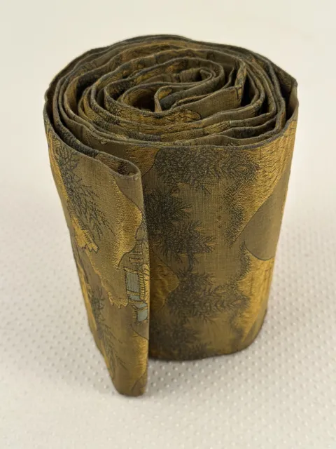 Obi Antique Japanese Hand Made Silk Green Rustic Mingei Kaku Obi for Mens Kimono