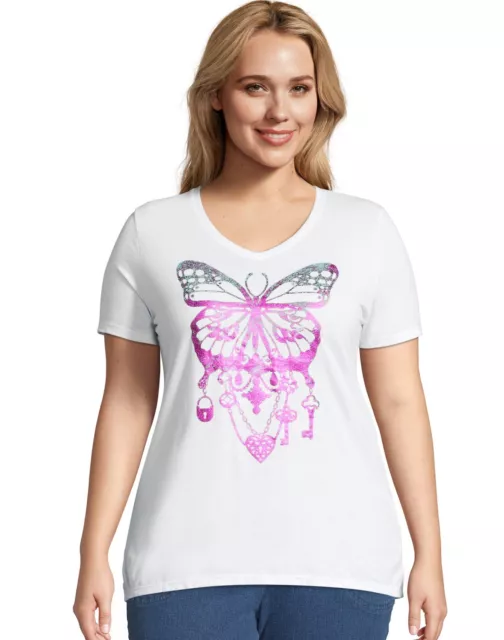 Just My Size Graphic Tee T-Shirt Women's JMS Bedecked Butterfly Short Sleeve