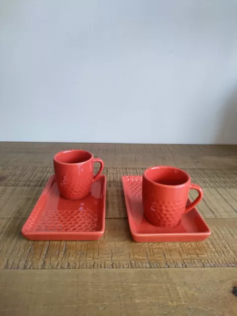 Paire De Tasses à Café Et 2 Sous tasses à Biscuits - GENEVIÈVE LETHU - Rouge