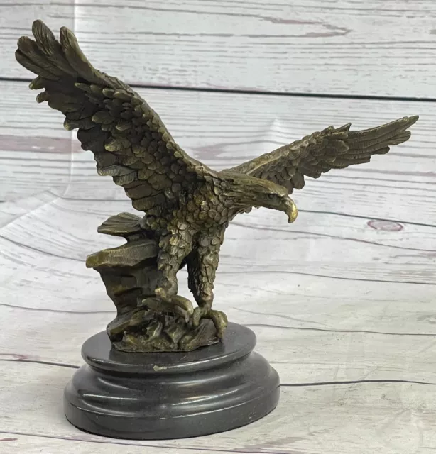 Superbe Aigle 100% Bronze Sculpture Statue Figurine Prey, Pure Oiseau