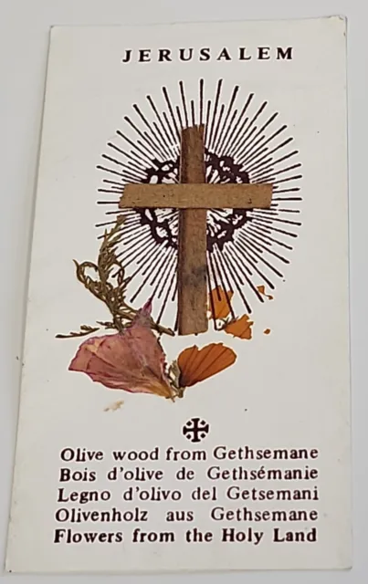 Holy Card Olive Wood Cross Taken From Gethsemane Real Dried Flowers Holy Land