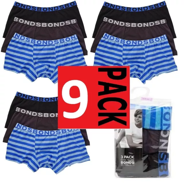 Boys Bonds Kids Underwear Bulk 9 Pack Trunks Boyleg Boxer Shorts Blue