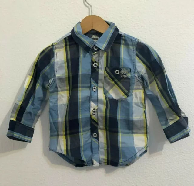 TIMBERLAND Camicia bambino blu celeste gialla quadri Tg 12 mesi Cotone Cotton