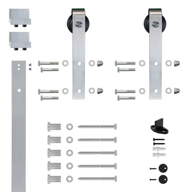 Markenlos Barn Door Hardware Kit Single Soft Closed Hook Strap Rolling Nickel