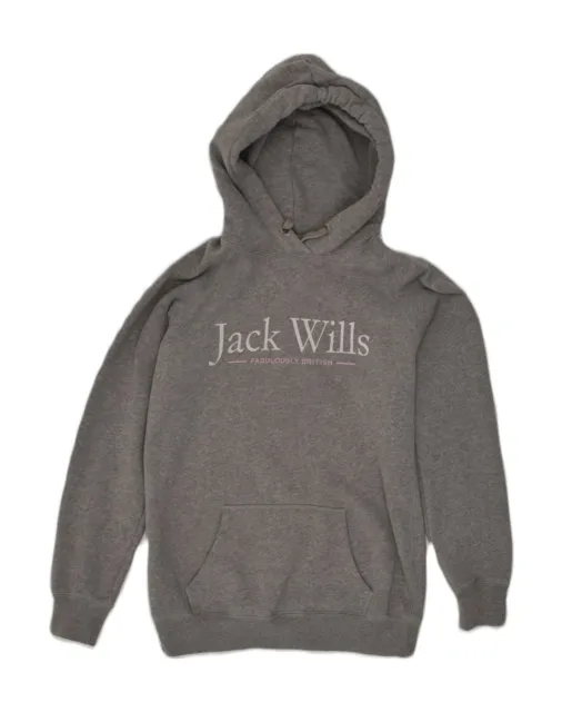 JACK WILLS Womens Loose Fit Graphic Hoodie Jumper UK 6 XS  Grey Cotton TZ07