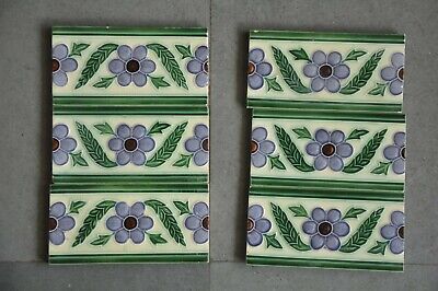 6Pc Vintage Majolica Decorative Flower Art Nouveau Architecture Tiles,Japan 3