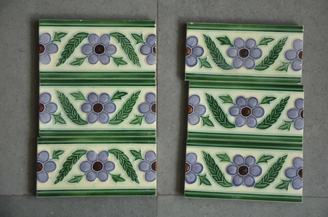 6Pc Vintage Majolica Decorative Flower Art Nouveau Architecture Tiles,Japan 3
