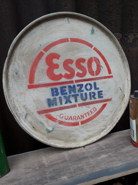 Esso benzol oil drum lid mancave garage workshop shell castrol globe petrol AA