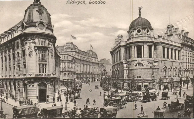 London England Postcard Early 1900s Rare Aldwych Street Gaiety Waldorf Car Bus{x