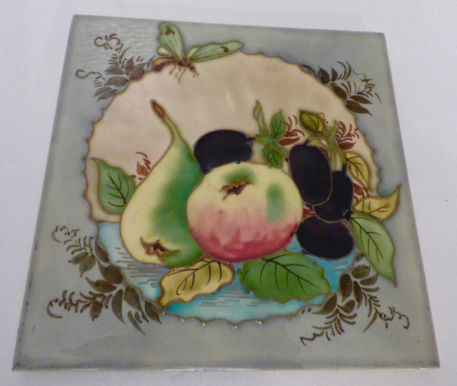 ° Tubelined autumn fruit & Fly Art Nouveau Tile Jugendstil Fliese Carreau french