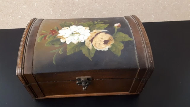 Scrigno Portagioie Legno Dipinto A Mano- Fodera Interna Velluto-