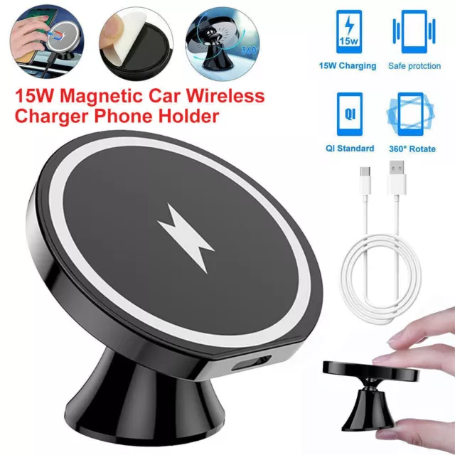 15W Magnetic Car Wireless Charger Phone Holder Stand Mount For IPhone MagSafe