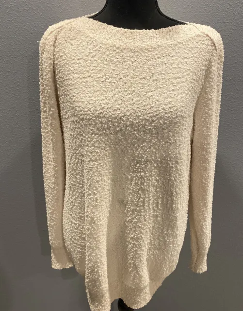 L Love Women’s Long Sleeve Beige Oversized Knit Pullover Sweater Size S