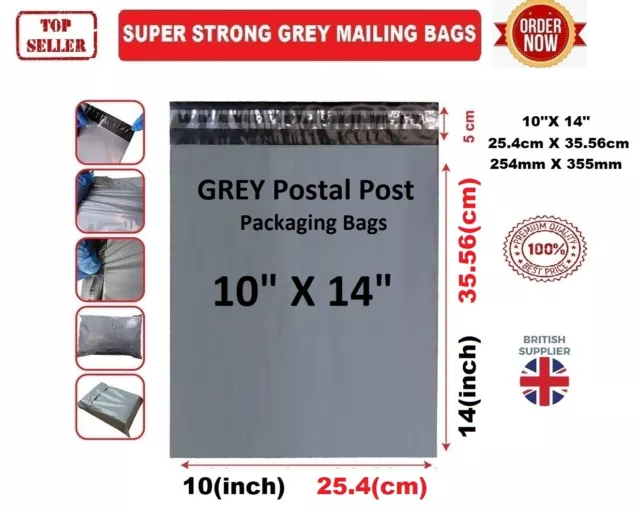 10''X 14'' GREY Strong Postage Bags Parcel Mailing Packing Self Seal