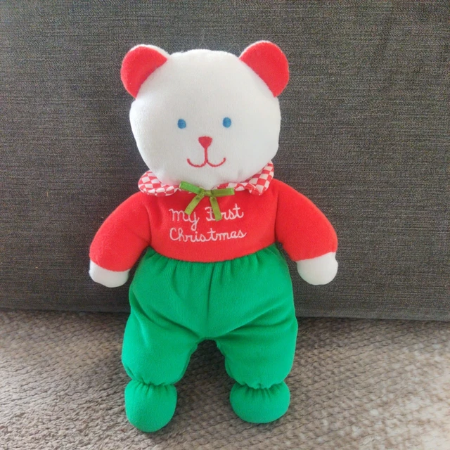 VINTAGE EDEN LOVEY My First Christmas TEDDY BEAR Red & Green Stuffed