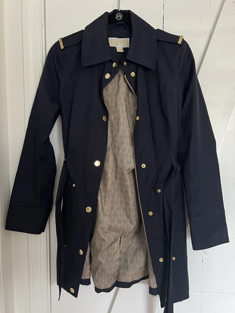 MICHAEL KORS RAIN Coat Mac XS UK 6 8 Dark Grey Fleece Lined