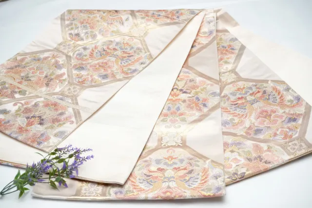 Dear Vanilla Japanese Silk Fukuro Obi Sash Belt Women's Kimono Genuine Vintage