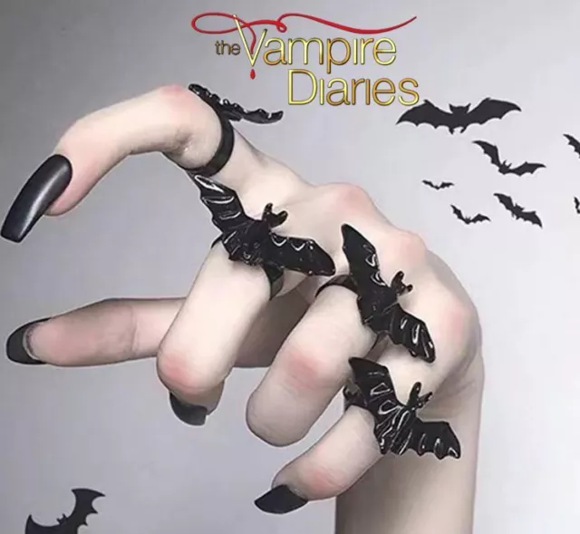 The Vampire Diaries: Halloween, Gothic, Pagan, Resizable, Black Flying Bat Ring