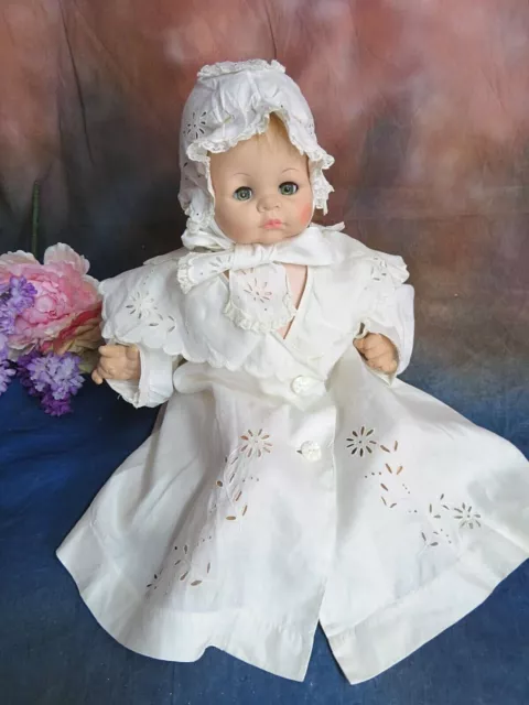 ANTIQUE original VICTORIAN Edwardian BABY doll CLOTHES Linen COAT and BONNET 24" 2