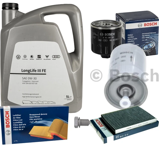 Pacchetto Manutenzione Auto – Olio Motore LongLife 5L 0W-30 + Filtro Olio, Aria E Abitacolo MANN-Filter + Vite Di Scarico