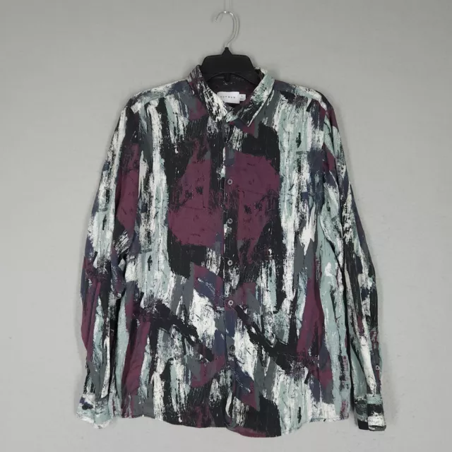 Topman Shirt Mens Extra Large Purple Gray Abstract Button Up Long Sleeve Adult