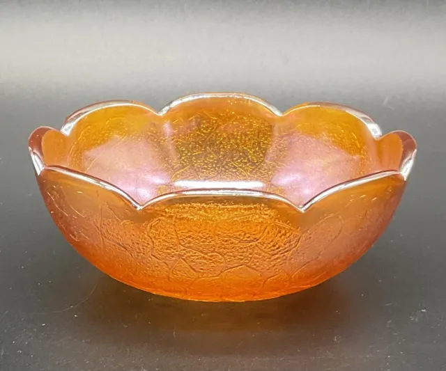 Jeanette Marigold Carnival Glass Crackle Pattern Small Berry Bowl 4 1/4”