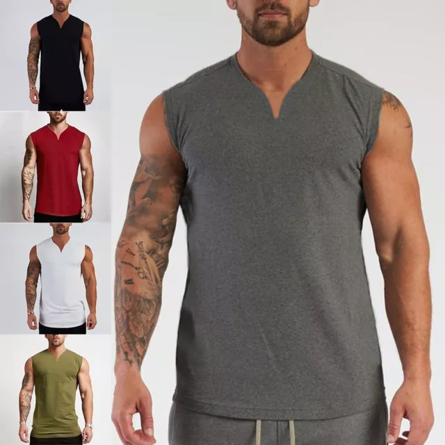 Tank d'entraînement pour hommes col en V coton musculation fitness muscle singl