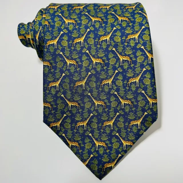 Salvatore Ferragamo Blue Silk Tie w Giraffes In The Bush 59.5x3.75” LNWOT