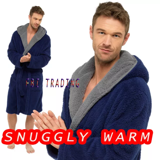 Mens GENTS  Dressing Gown Suggle Fleece  Hooded Lounge ROBE EXTRA  WARM  HT042